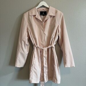 London Fog Women's Large Pink Belted Trench Coat Jacket Blush Pastel Spring